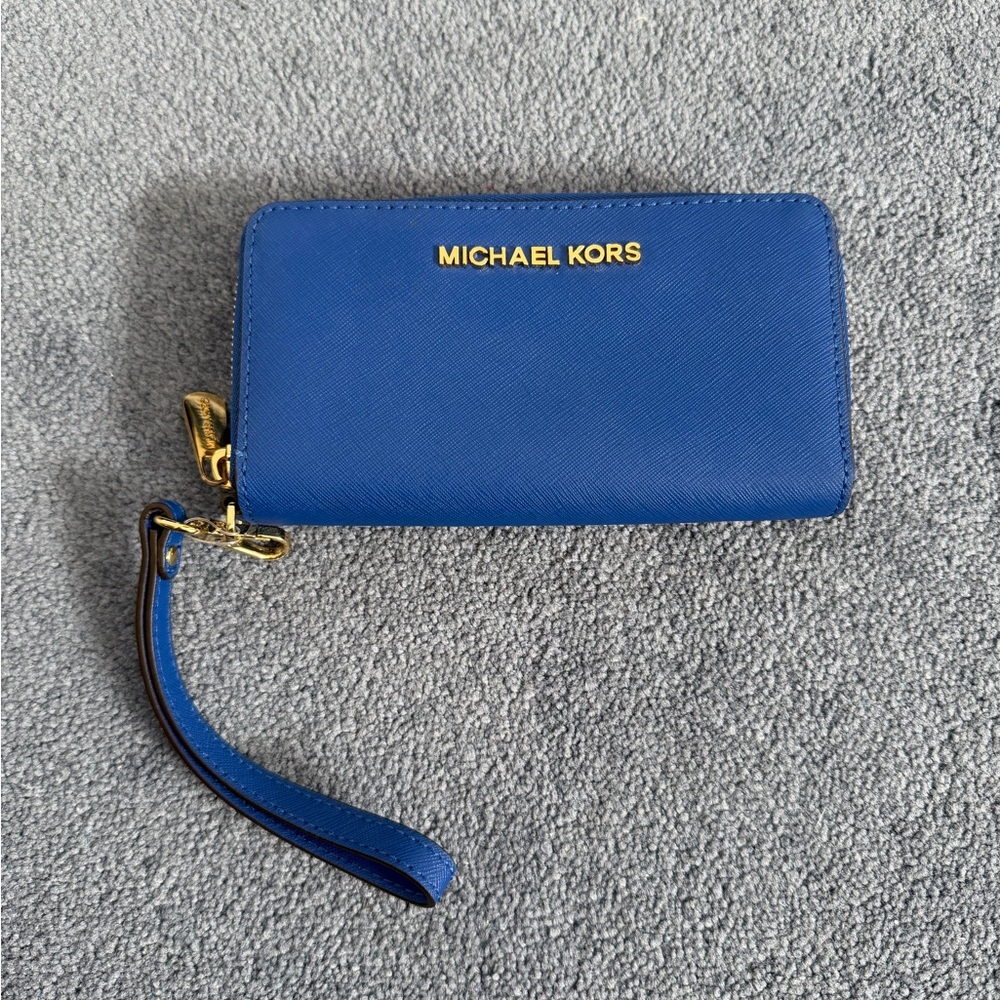 Michael Kors Royal Blue Wristlet with Gold Hardware